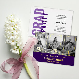 She Did It Modern Photo Grad Party Foil Invite 