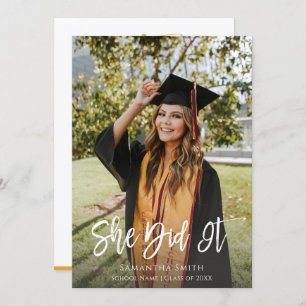 She Did It Modern Script Photo Graduation Invitation