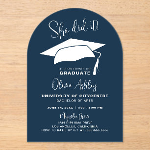 She Did It Navy Graduation Acrylic Invitations