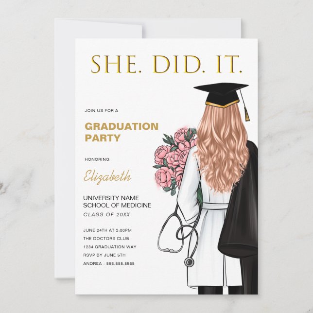 She Did It Nurse Medical School Graduation Invitation (Front)