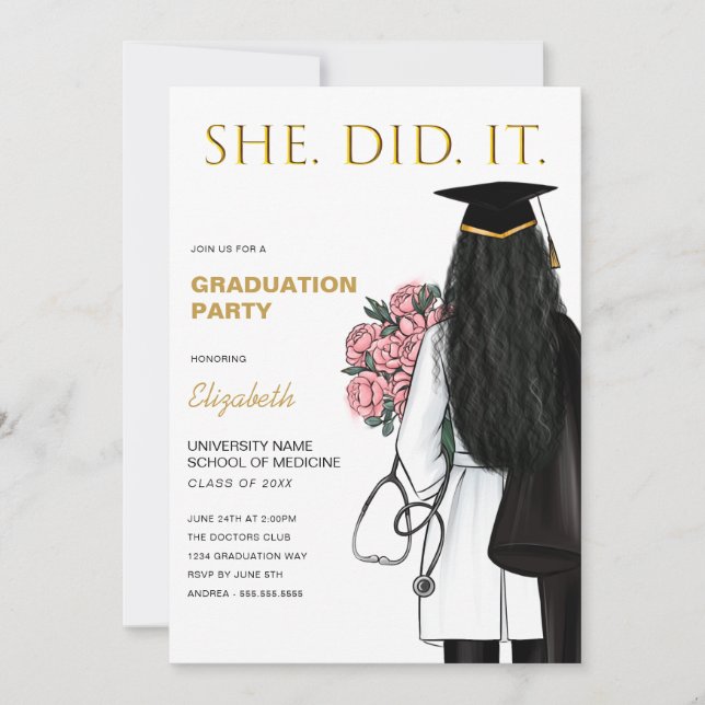 She Did It Nursing Medical School Graduation Invitation (Front)