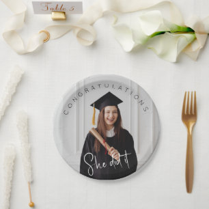 She did it, photo, congratulations to the graduate paper plate