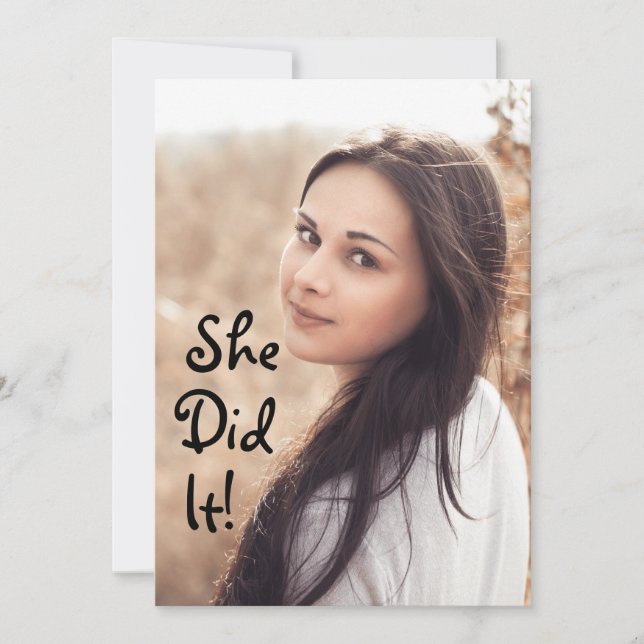 She Did It! Photo Graduation Announcement (Front)