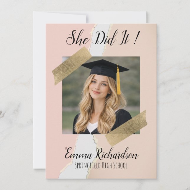 She Did It photo graduation Invitation (Front)