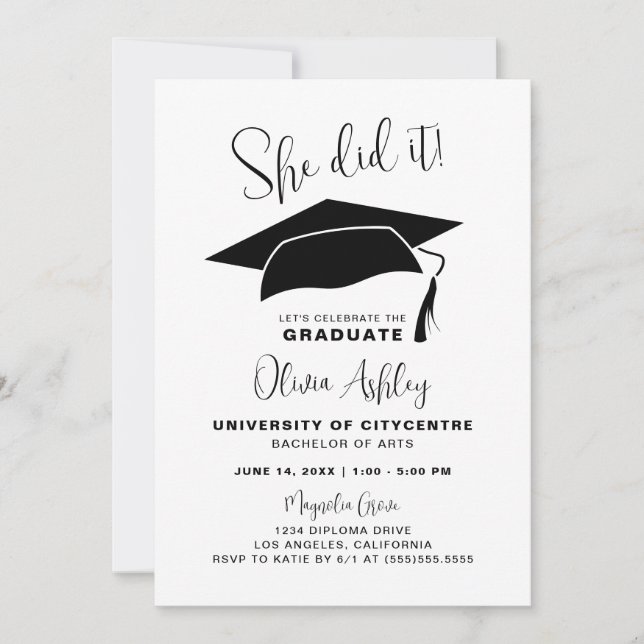 She Did It Photo Graduation Invitation (Front)