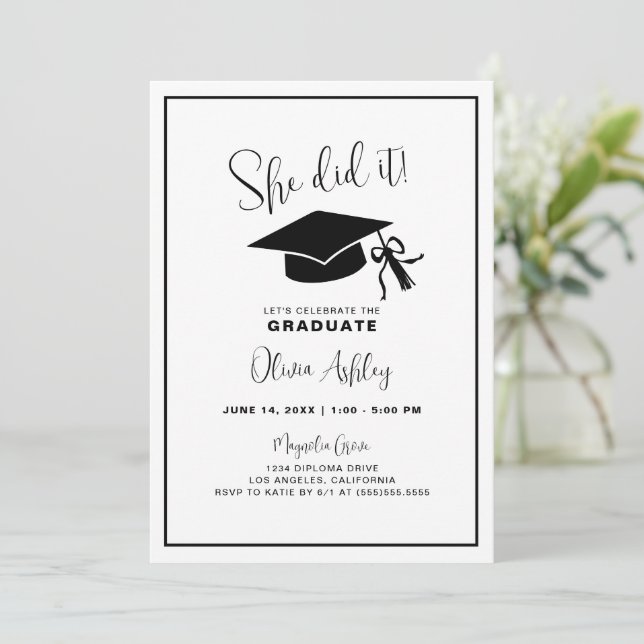 She Did It Photo Graduation Invitation (Standing Front)