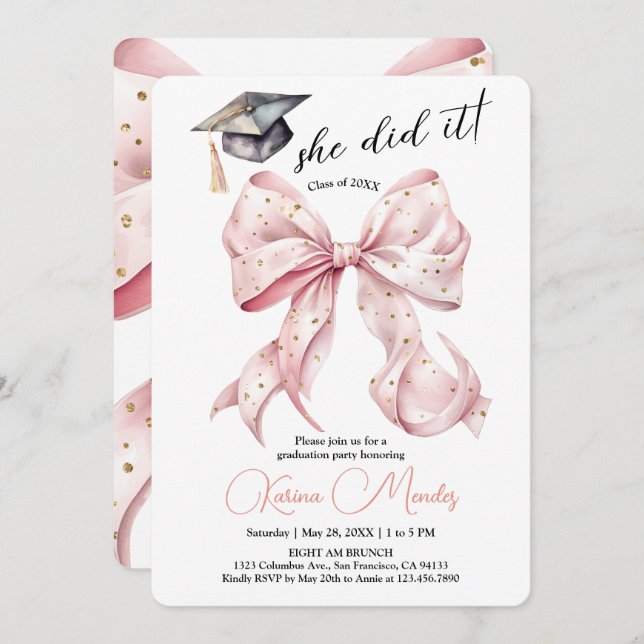 She Did it Rose Gold Graduation Invitation (Front/Back)