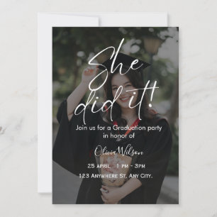 She Did It Script Fully Editable Graduation Invitation