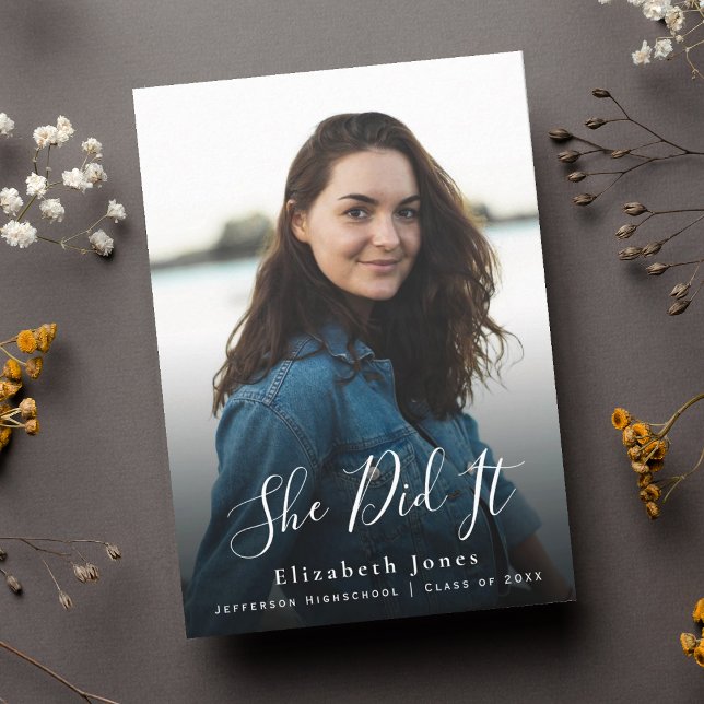 She Did It Script Graduation Photo Invitation (Creator Uploaded)