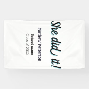 She did it simple black classy modern graduation banner