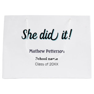 She did it simple black classy modern graduation large gift bag