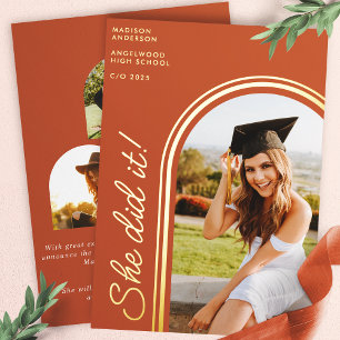 She Did It Terracotta Modern Arch Photo Graduation