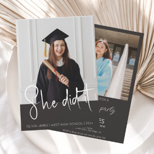 She did it typography photo graduation invitation