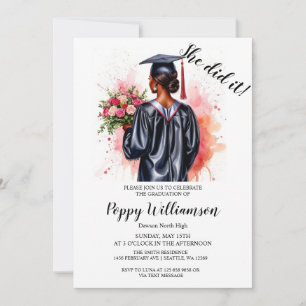 She Did It Watercolor Graduation Invitation
