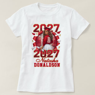 She Did That Red Gold Class of 2027 Graduation T-Shirt