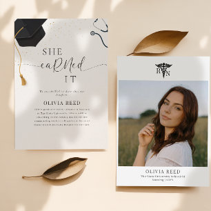 She EaRNed it Elegant Photo Graduation Announcement