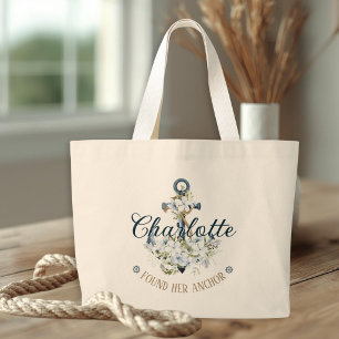 She Found Her Anchor Nautical Bridal Large Tote Bag