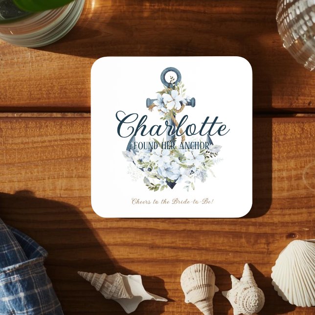 She Found Her Anchor Nautical Bridal Shower Coaster (Creator Uploaded)