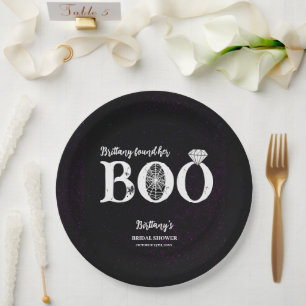 She Found Her Boo Black Halloween Bridal Shower Paper Plate