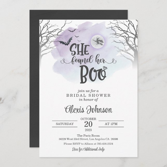 She Found Her Boo Bridal Shower (Purple) Invitation (Front/Back)