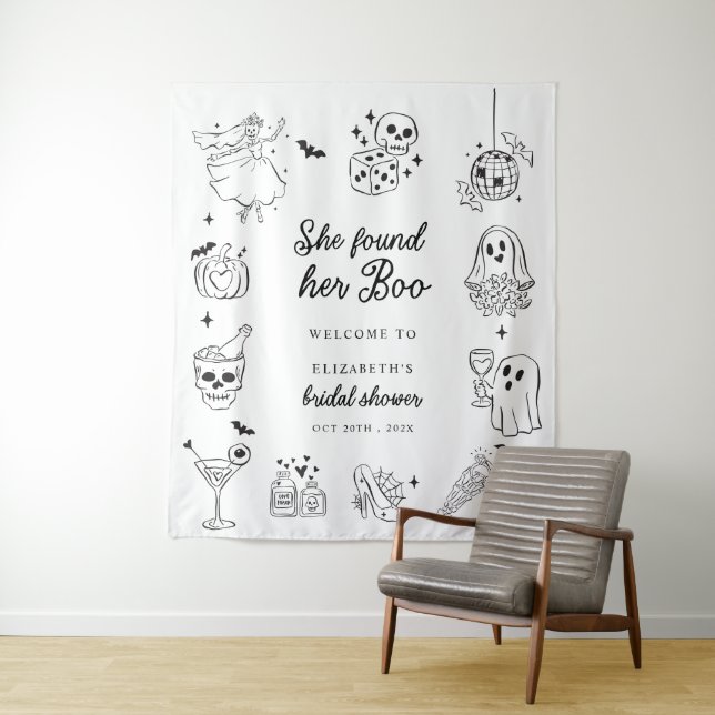 She Found Her Boo Bridal Shower Welcome Sign Tapestry (In Situ)