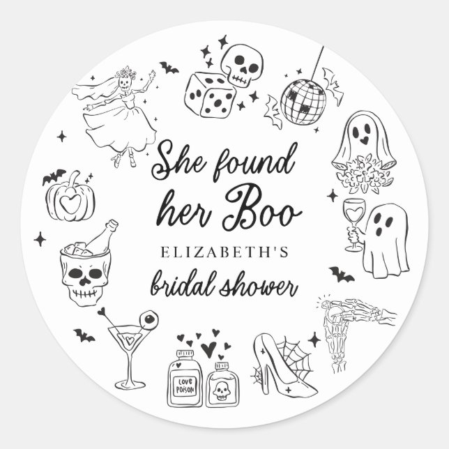 She Found Her Boo Ghost Floral Bridal Shower Classic Round Sticker (Front)