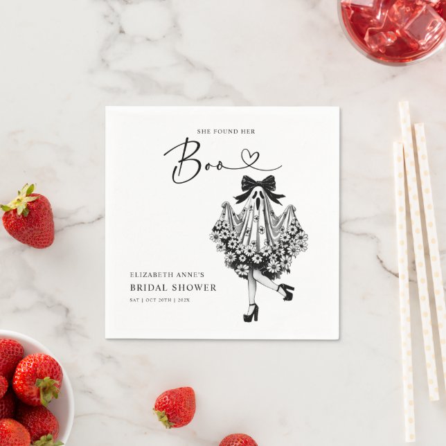 She Found Her Boo Ghost Floral  Bridal Shower Napkin (Insitu)