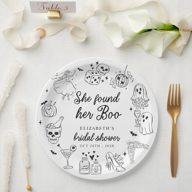 She Found Her Boo Ghost Floral Bridal Shower Paper Plate (Wedding)