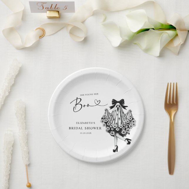 She Found Her Boo Ghost Floral  Bridal Shower Paper Plate (Wedding)