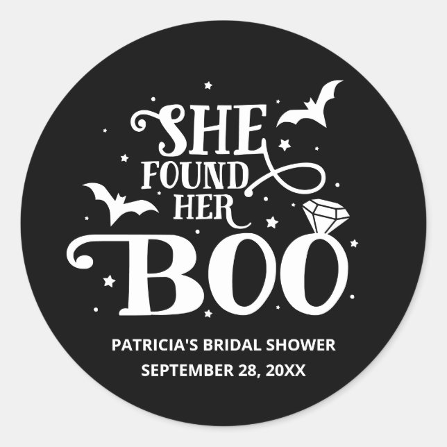 She Found Her Boo Halloween Bridal Shower Classic Round Sticker (Front)