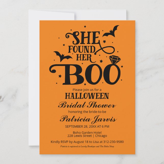 She Found Her Boo Halloween Bridal Shower Invitation (Front)