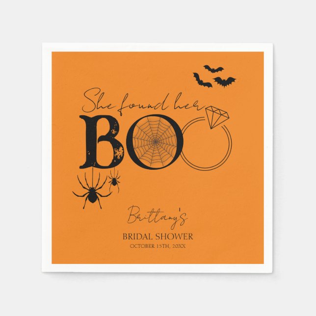 She Found Her Boo Rustic Halloween Bridal Shower Napkin (Front)