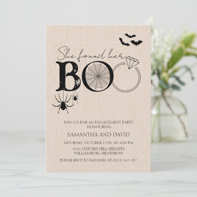 She Found Her Boo Rustic Halloween Engagement Invitation (Standing Front)