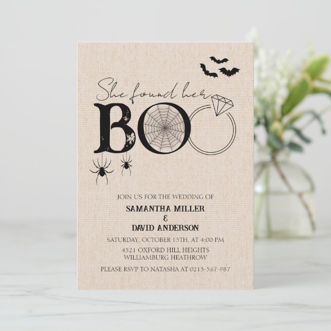 She Found Her Boo Rustic Halloween Wedding  Invitation (Standing Front)