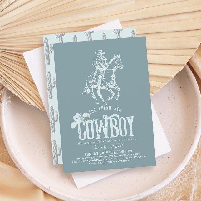 She Found Her Cowboy Dusty Blue Bridal Shower Invitation (Creator Uploaded)