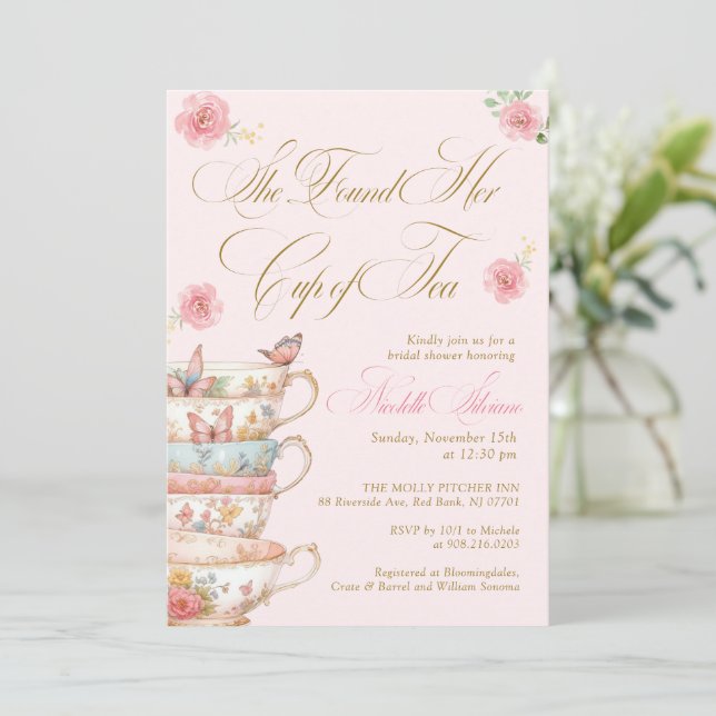 She Found Her Cup of Tea Bridal Shower  Invitation (Standing Front)