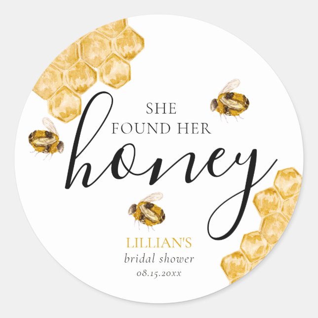 She Found Her Honey Bee Bridal Shower Favor Classic Round Sticker (Front)