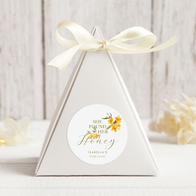 She Found Her Honey Bee Floral Bridal Shower Classic Round Sticker (Creator Uploaded)