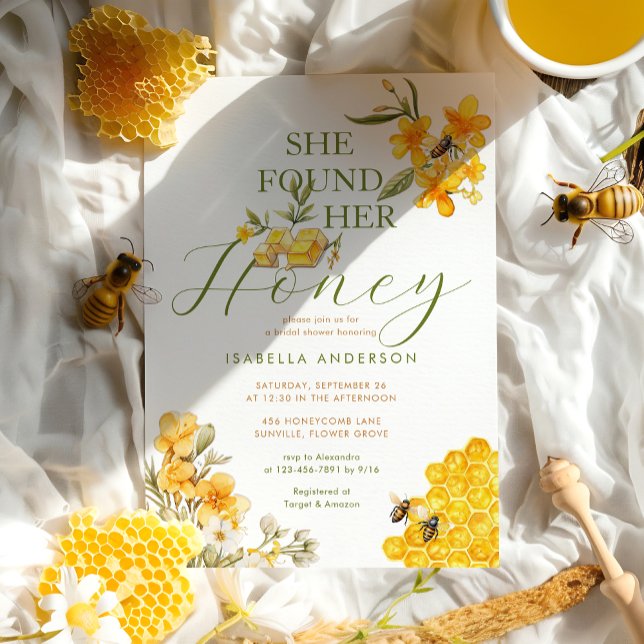 She Found Her Honey Bee Floral Bridal Shower Invitation (Creator Uploaded)