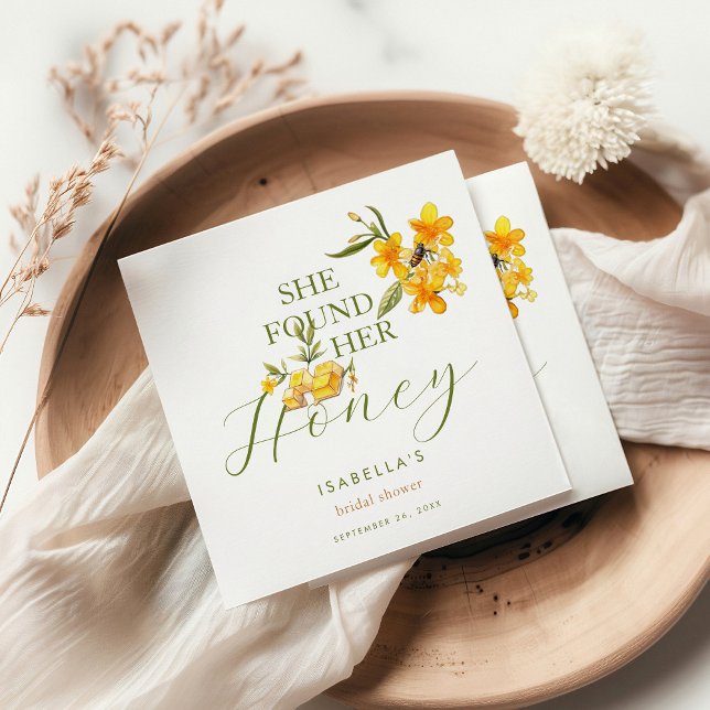 She Found Her Honey Bee Floral Bridal Shower Napkin (Creator Uploaded)