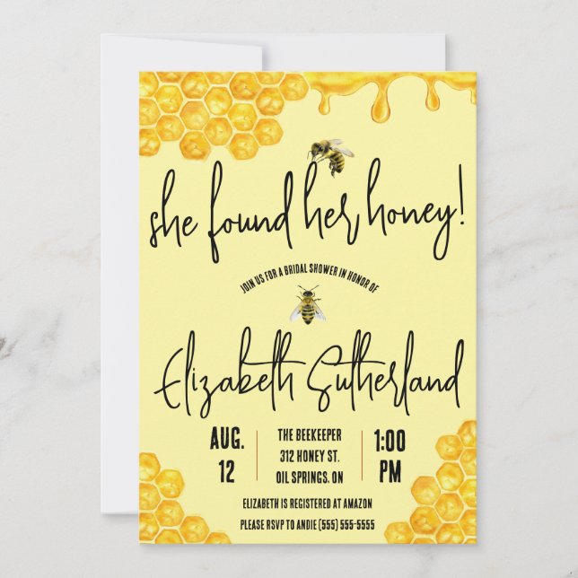 She Found Her Honey!  Bee, Honey, Bridal Shower Invitation (Front)
