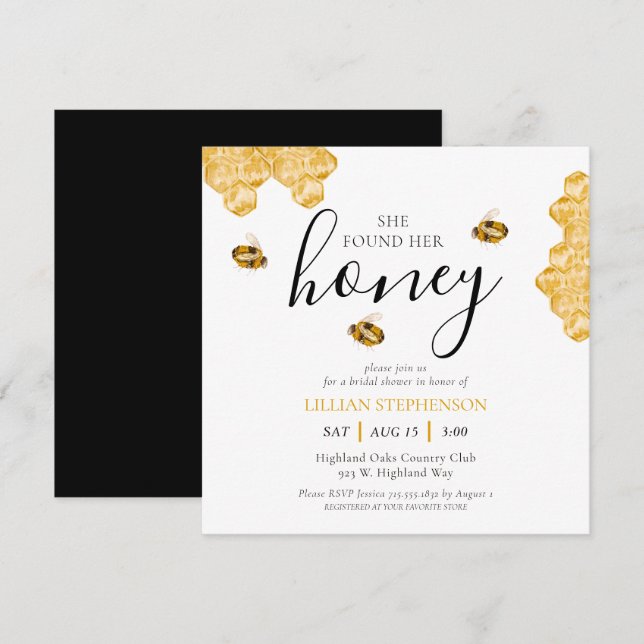 She Found Her Honey Bee Themed Bridal Shower Invitation (Front/Back)