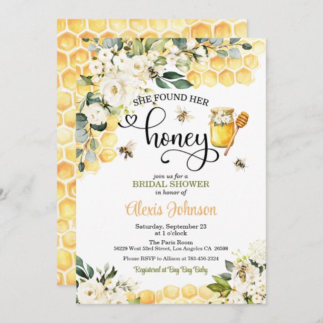 She Found Her Honey Bridal Shower Invitation (Front/Back)