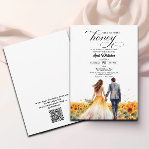 She Found Her Honey Couple and Sunflowers Bridal Invitation