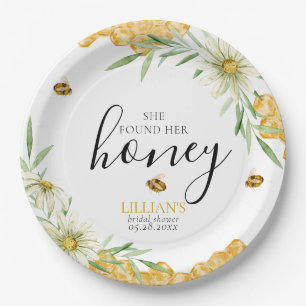 She Found Her Honey Daisy Floral Bee Bridal Shower Paper Plate