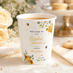 She Found Her Honey Elegant Floral Gold Custom Paper Cups
