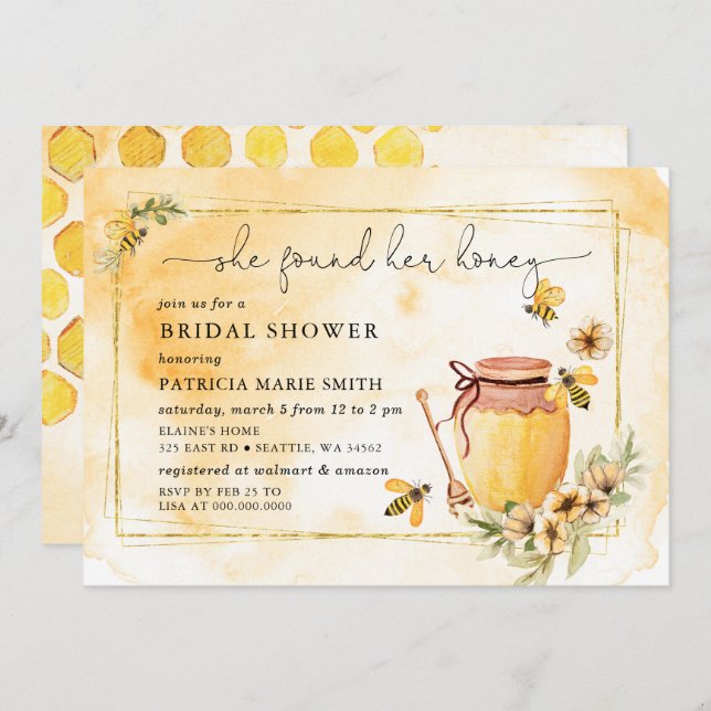 She Found Her Honey Floral Bee Bridal Shower Invitation (Front/Back)