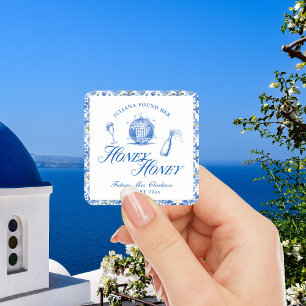 She Found Her Honey Honey Blue Greece Bachelorette Square Sticker