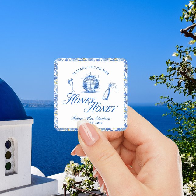 She Found Her Honey Honey Blue Greece Bachelorette Square Sticker (Creator Uploaded)