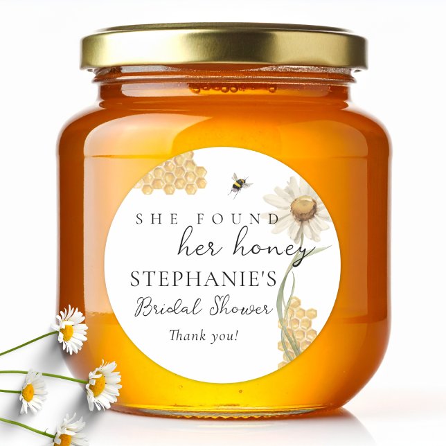 She Found Her Honey Personalised Bridal Shower Classic Round Sticker (Creator Uploaded)
